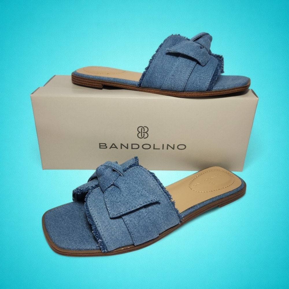 New Bandolino Women's Vallen Knotted Bow Slide-On Sandal in Blue Denim, size 7.5